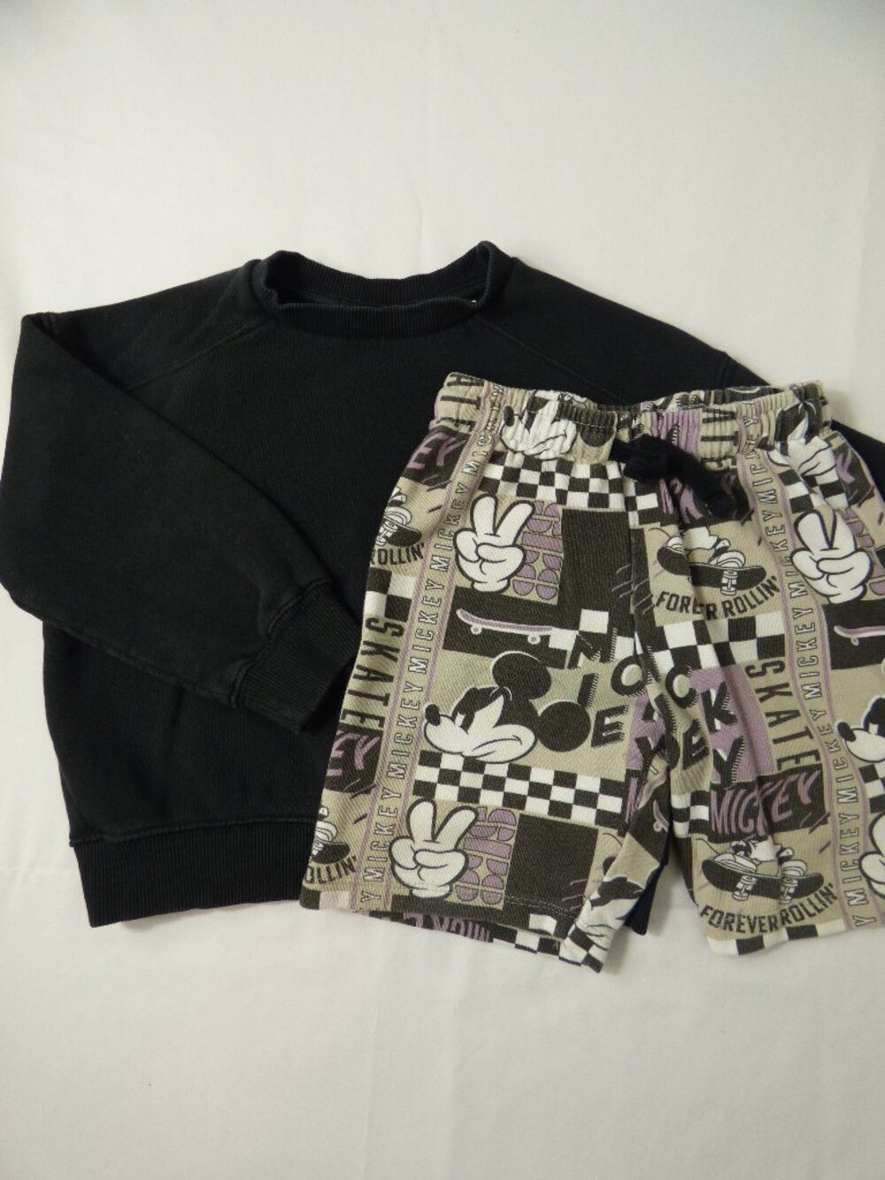 ZARA Black Crewneck Sweatshirt & Disney Mickey Mouse Shorts Set, Size 3 Years